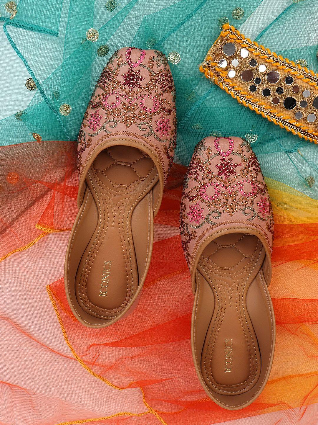 iconics women peach-coloured ethnic ballerinas flats