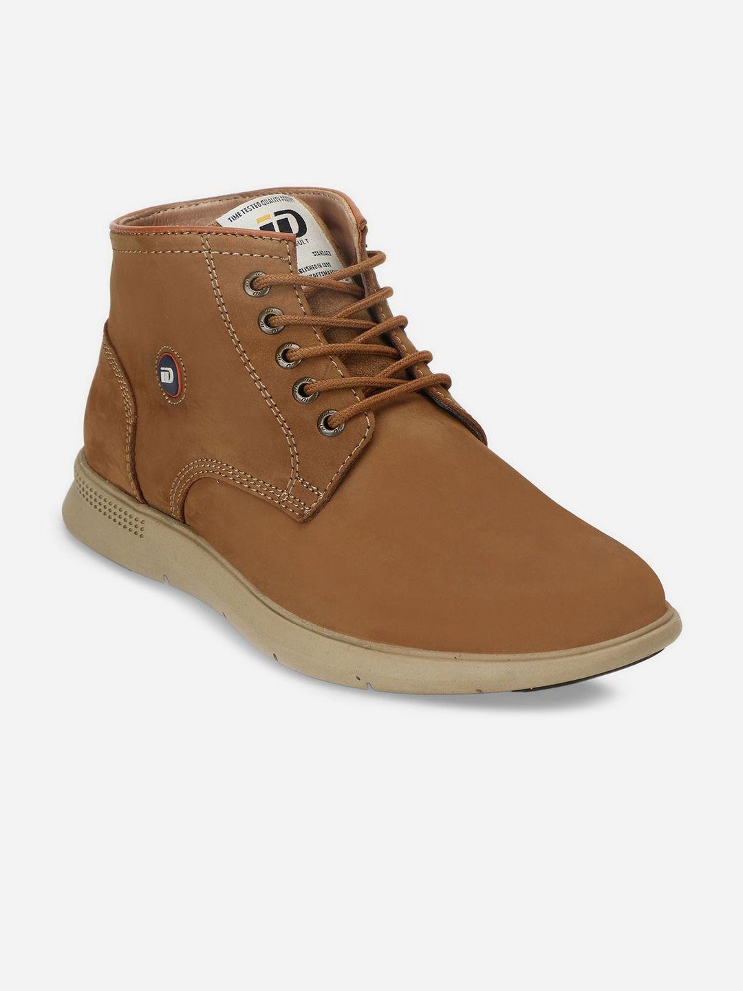 id men beige solid mid-top leather boots