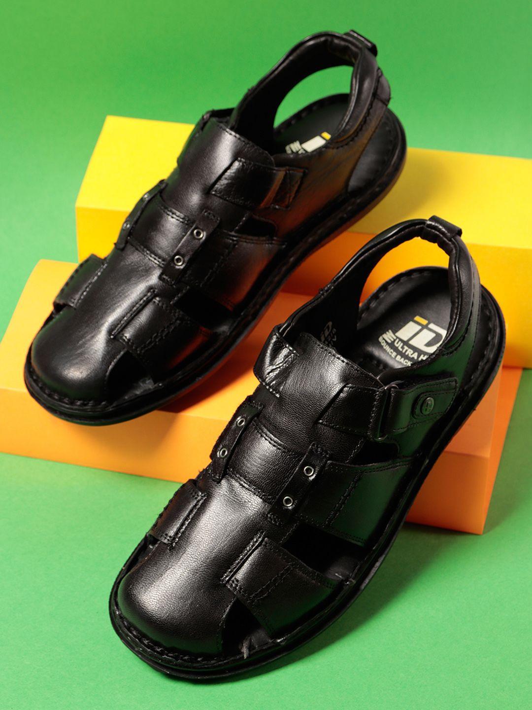 id men black leather comfort sandals
