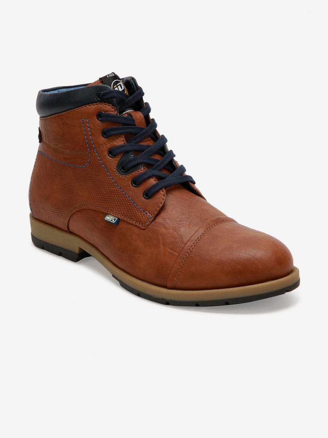 id men tan brown synthetic leather mid-top flat boots