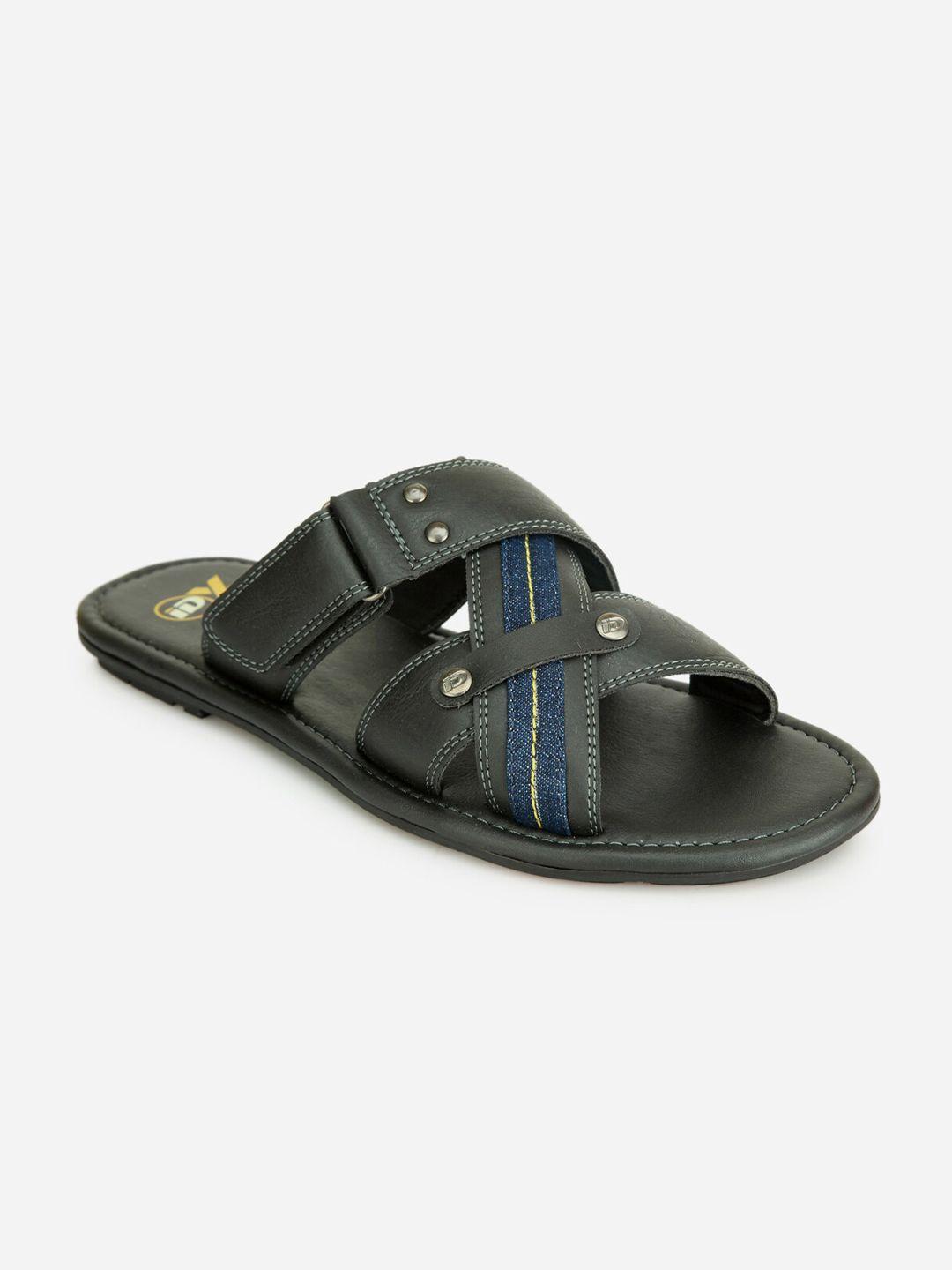 id men black & blue leather comfort sandals