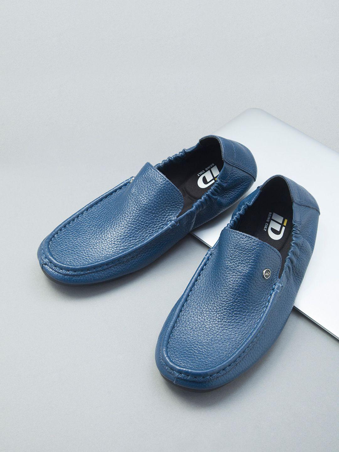 id men blue leather loafers