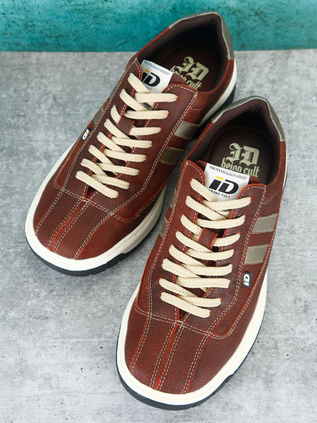 id men brown colourblocked leather sneakers