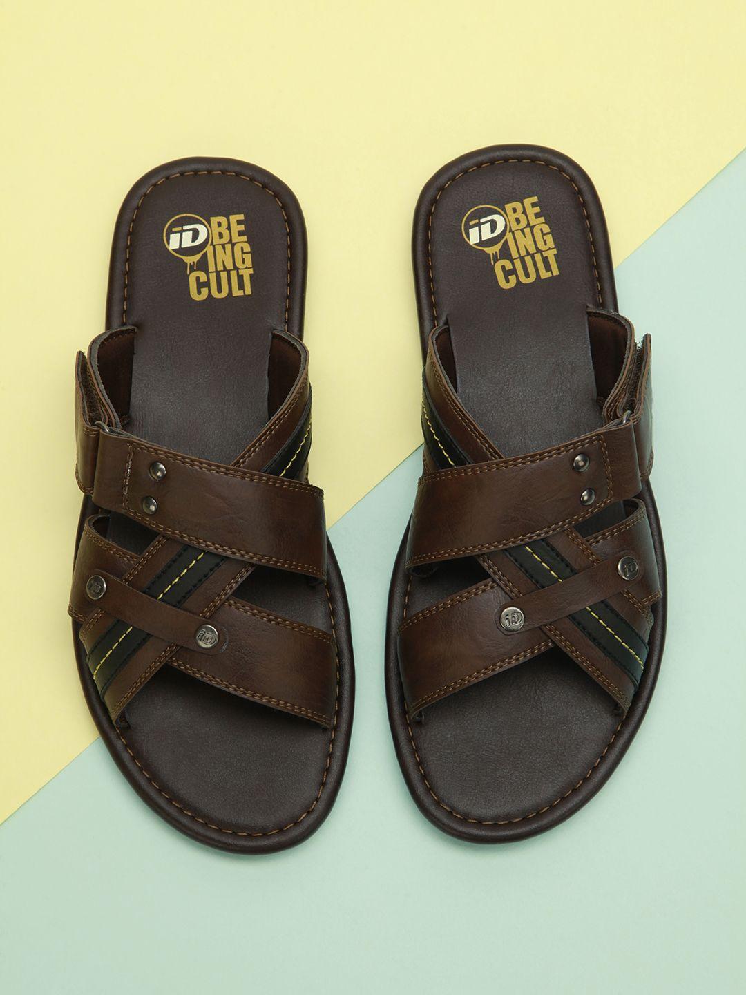 id men brown leather comfort sandals