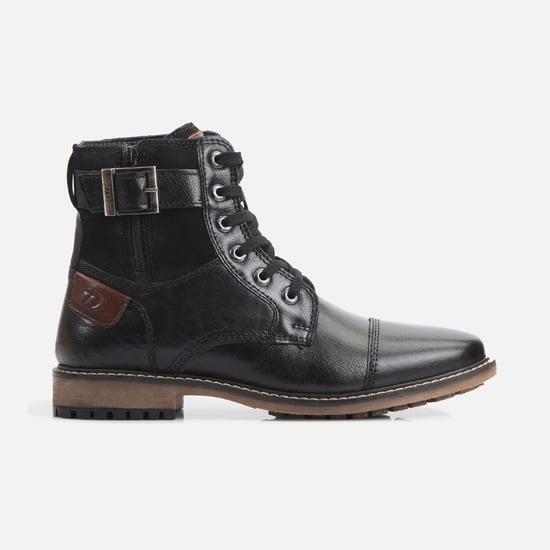 id men solid high ankle lace-up boots