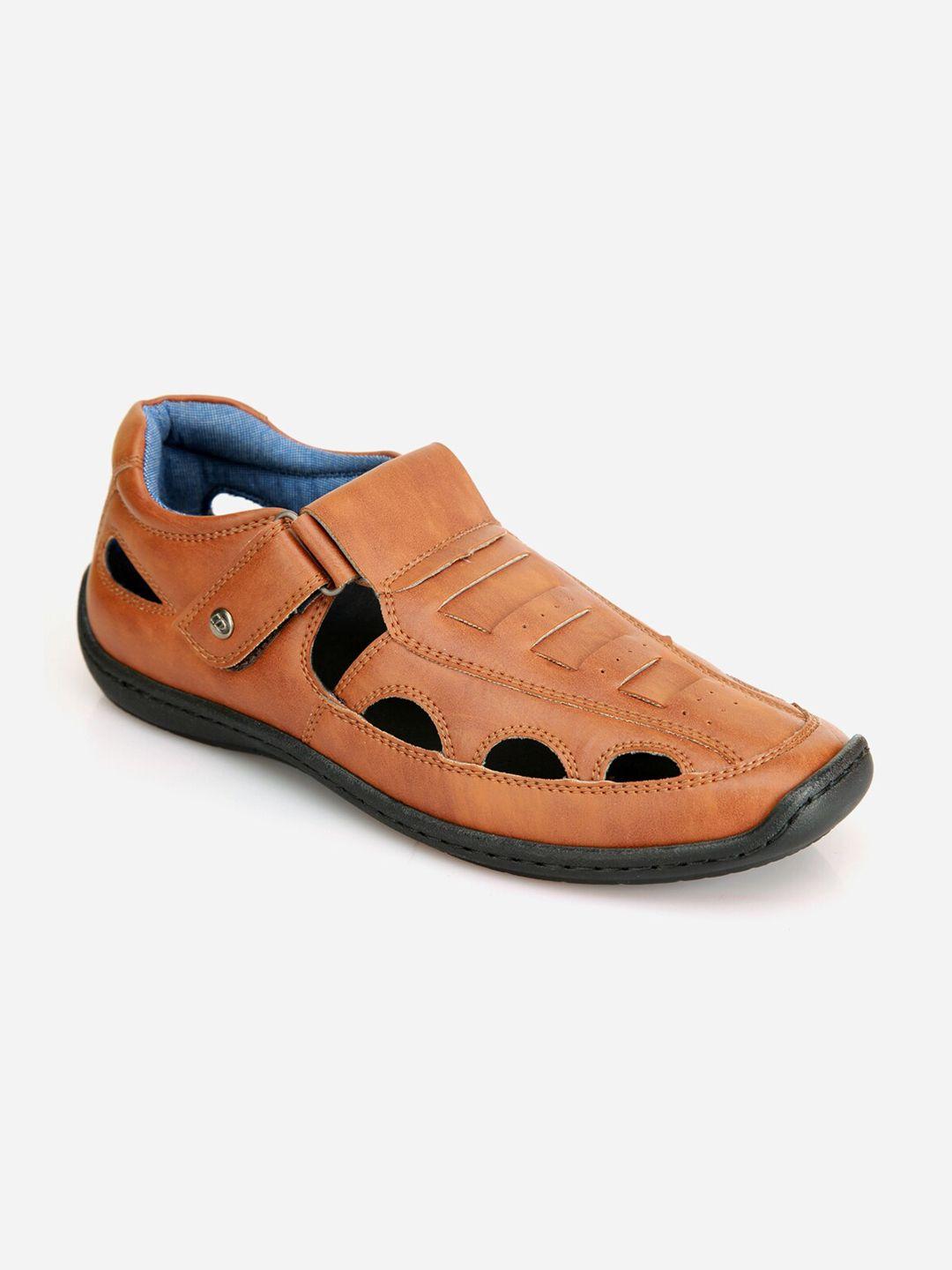 id men tan brown solid shoe-style sandals