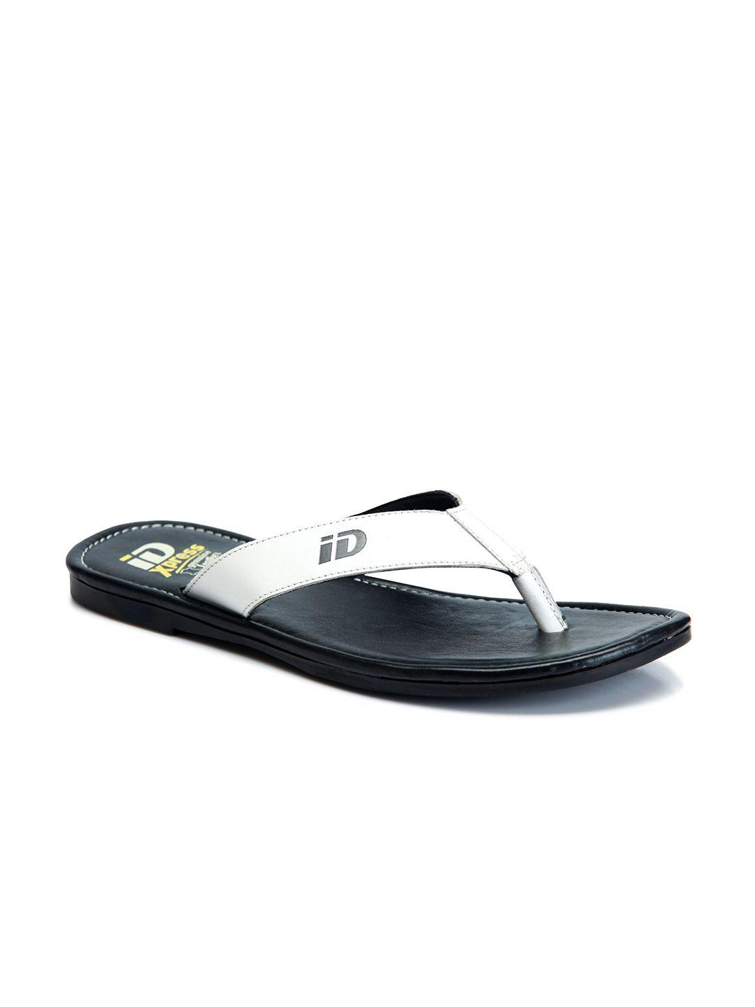 id men white & black leather comfort thong  sandals