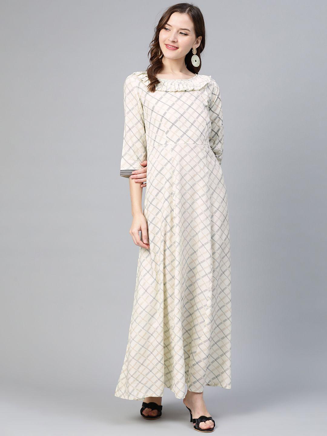 idalia women off-white & charcoal grey printed maxi dress