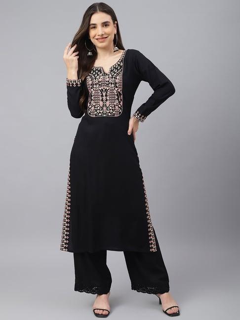 idalia black embroidered straight kurta