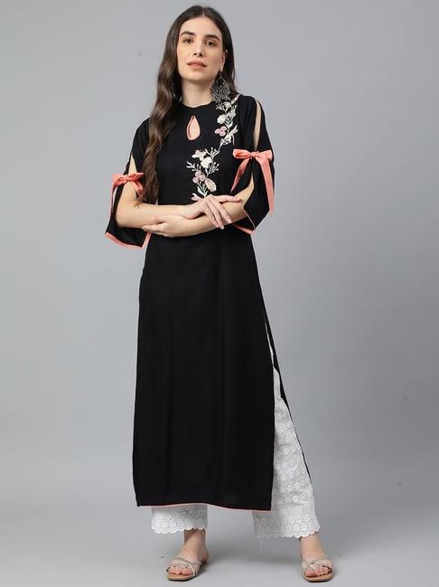 idalia black printed straight kurta