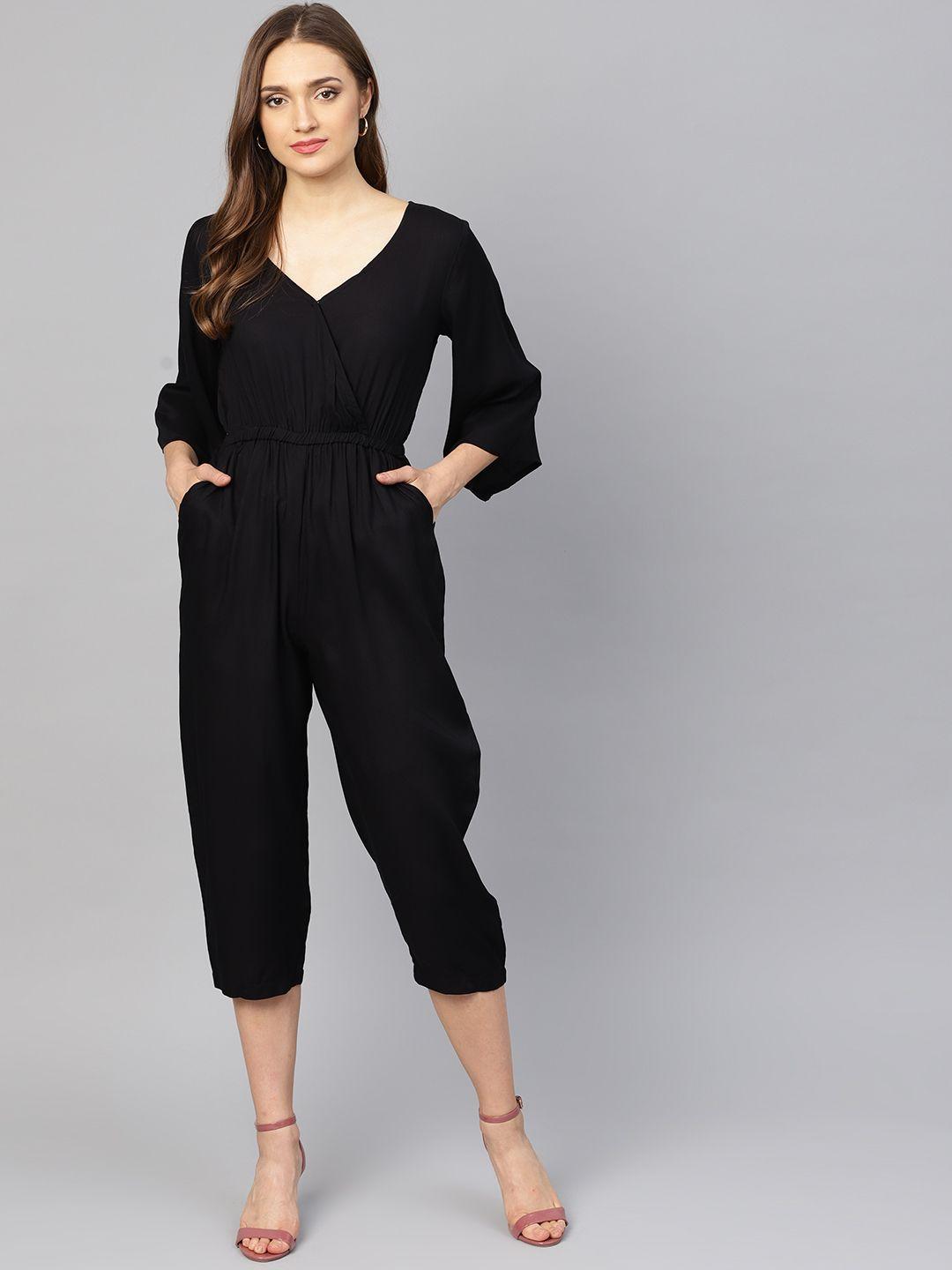 idalia black solid culotte jumpsuit