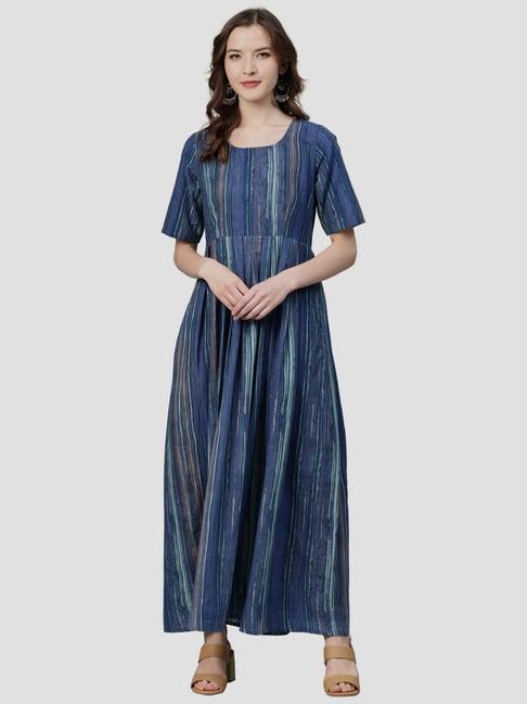 idalia blue cotton striped maxi dress