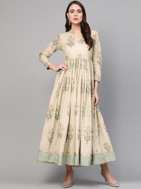 idalia cream cotton printed anarkali kurta