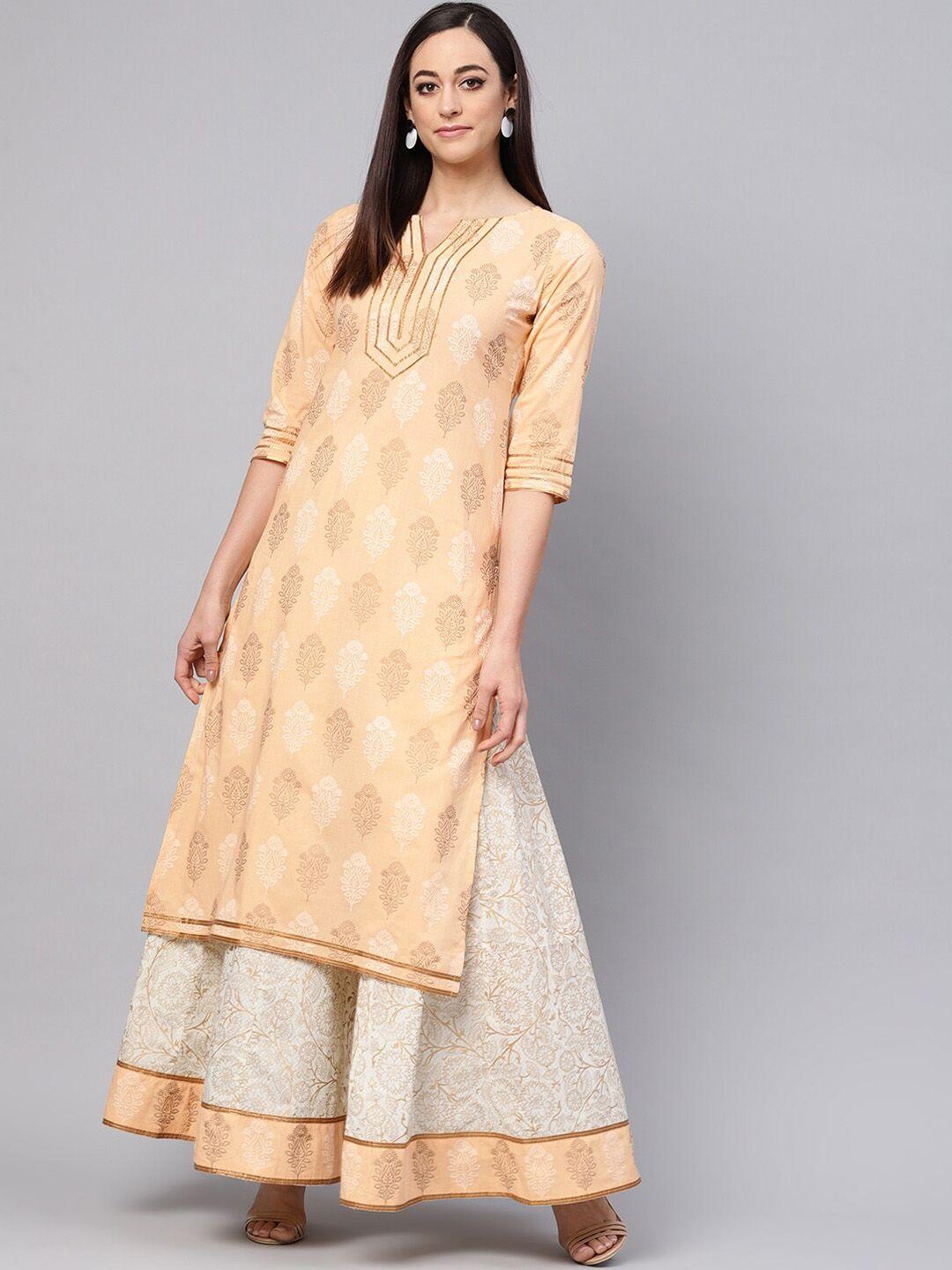idalia ethnic motifs printed gotta patti kurta with skirt