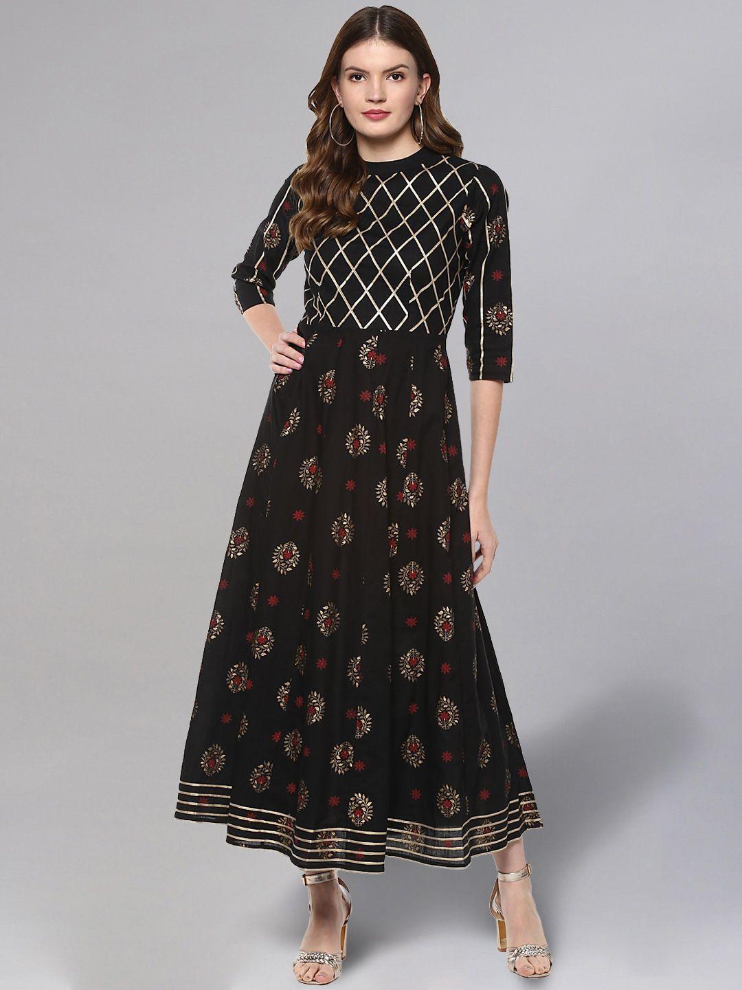 idalia ethnic motifs printed sequinned gotta patti fit & flare ethnic dress