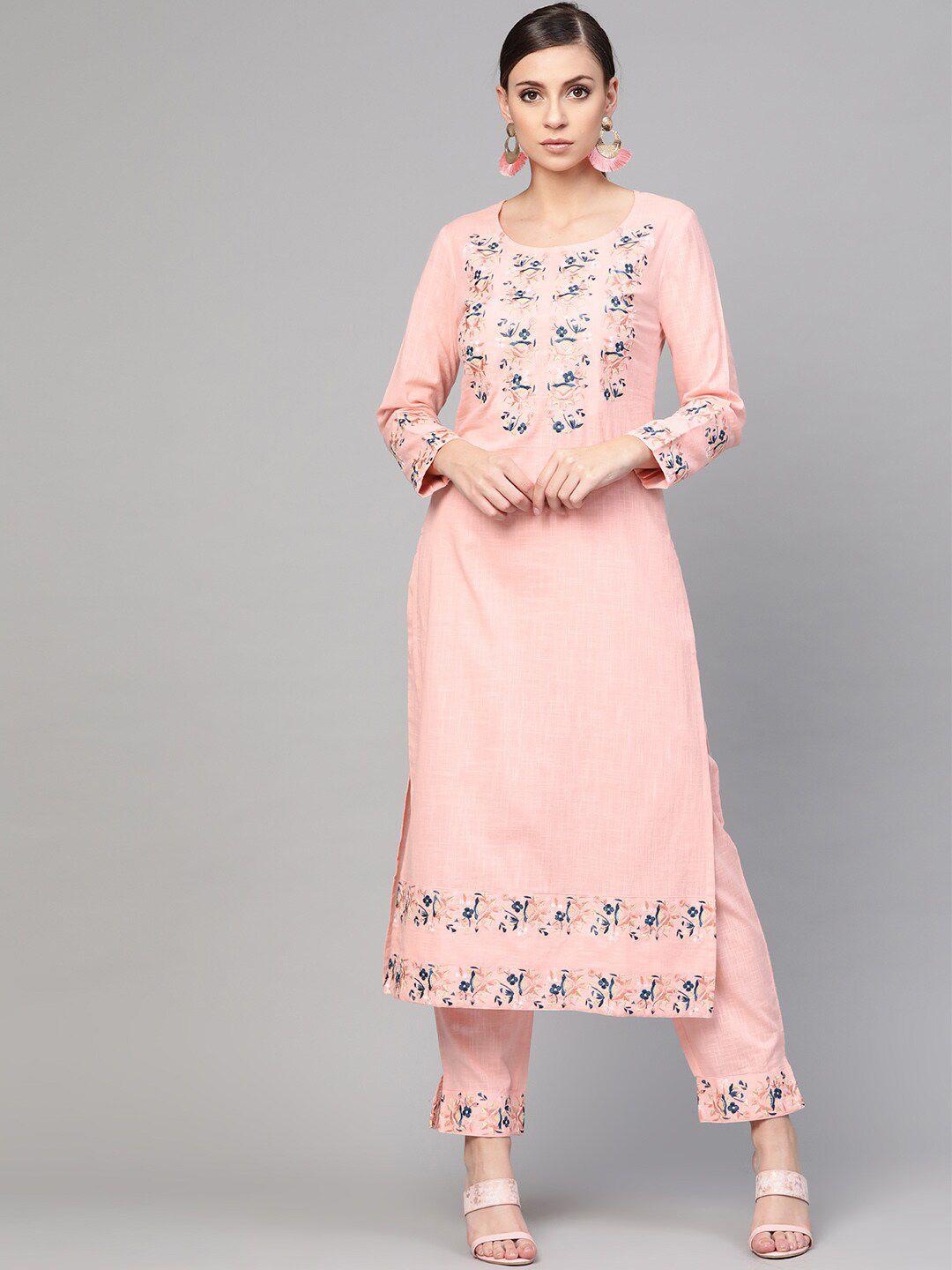 idalia floral embroidered pure cotton kurta with trousers