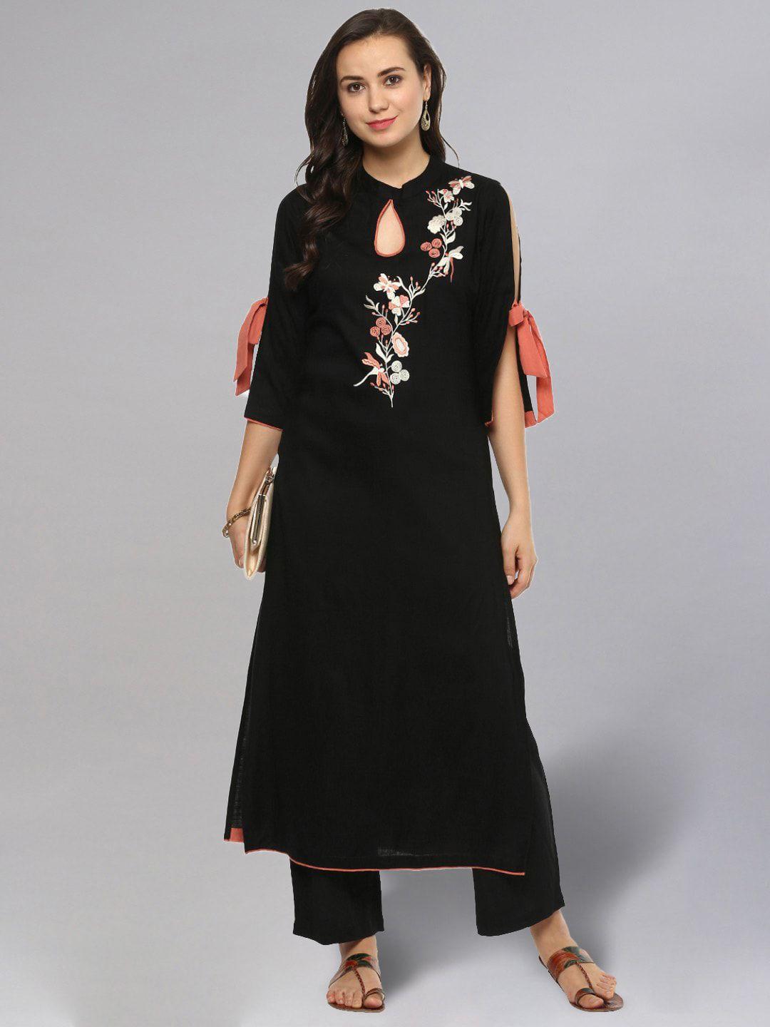 idalia floral embroidered slit sleeves keyhole neck a-line kurta with palazzos