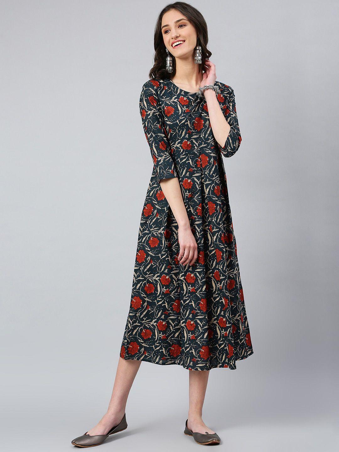 idalia floral print formal a-line midi ethnic dress