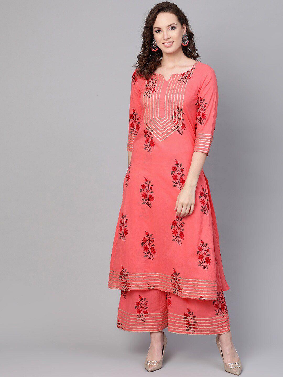 idalia floral printed gotta patti notched neck a-line kurta with palazzos