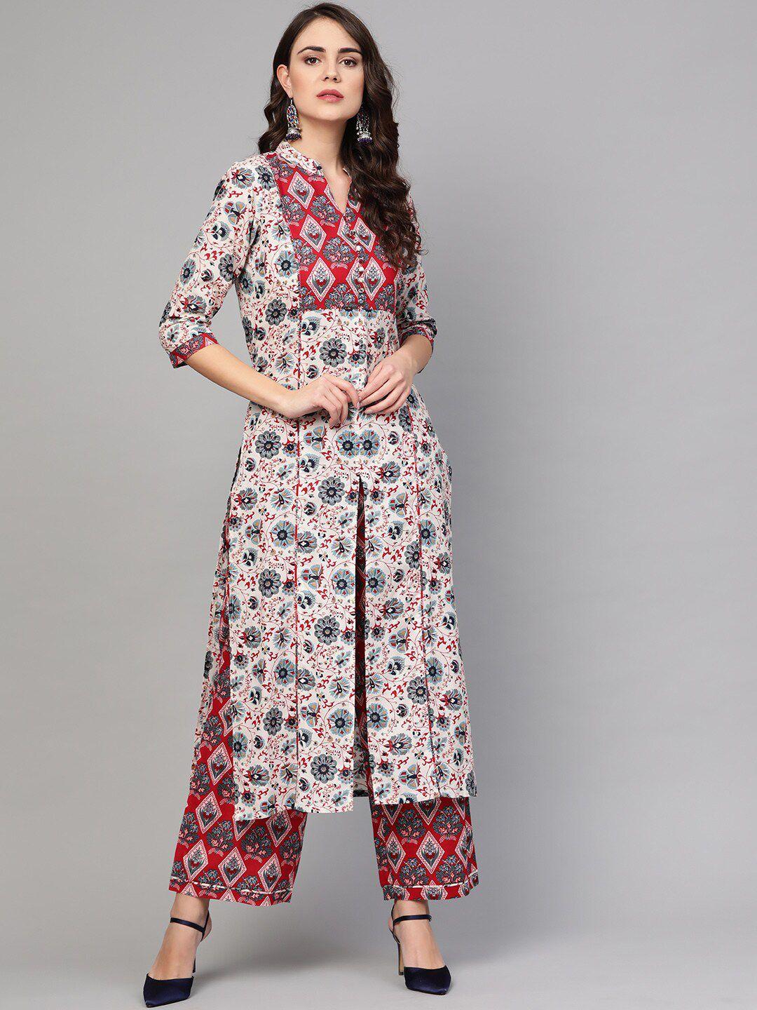 idalia floral printed multiple slits mandarin collar panelled kurta with palazzos