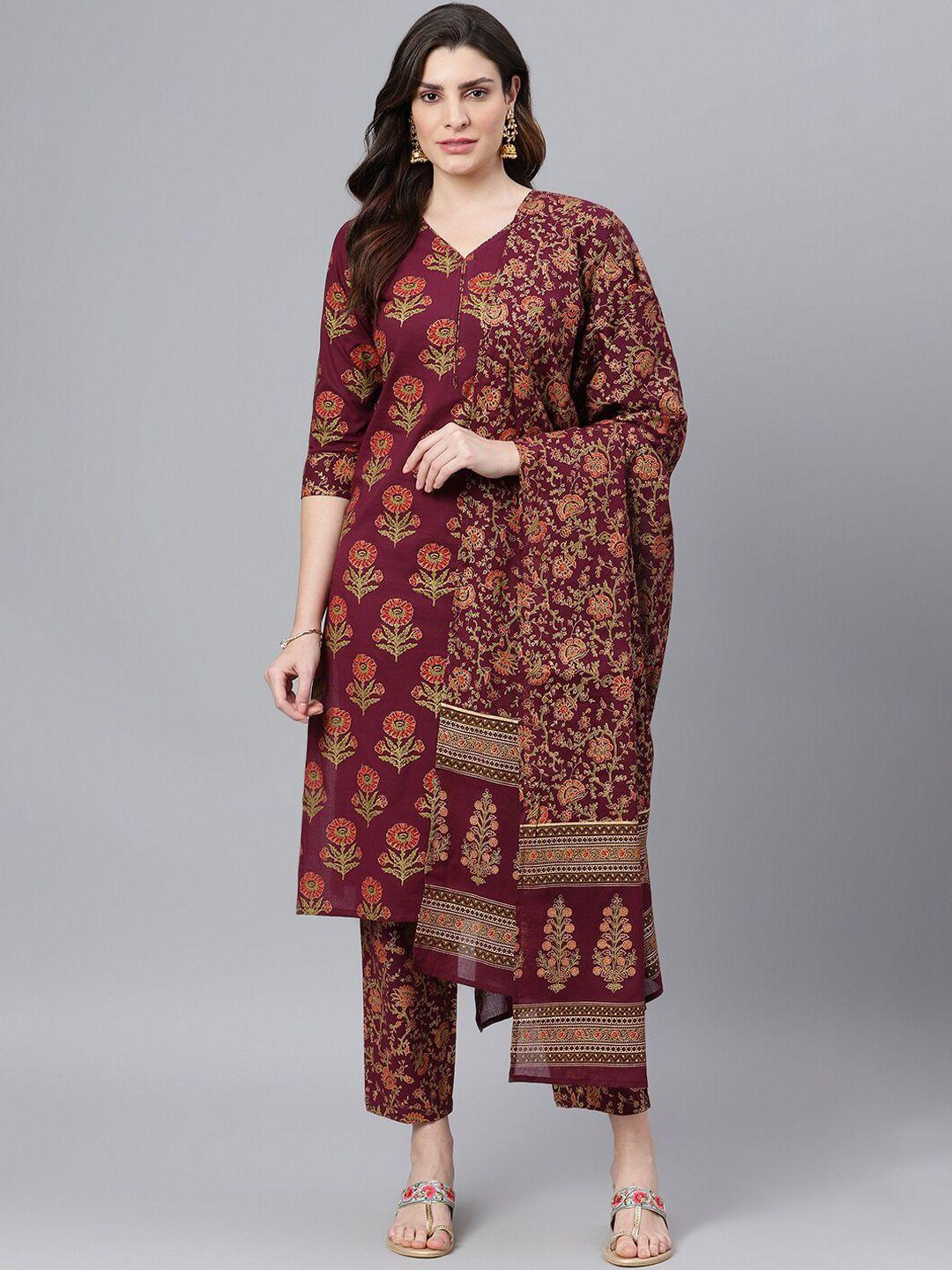 idalia floral printed pure cotton kurta with trousers & dupatta