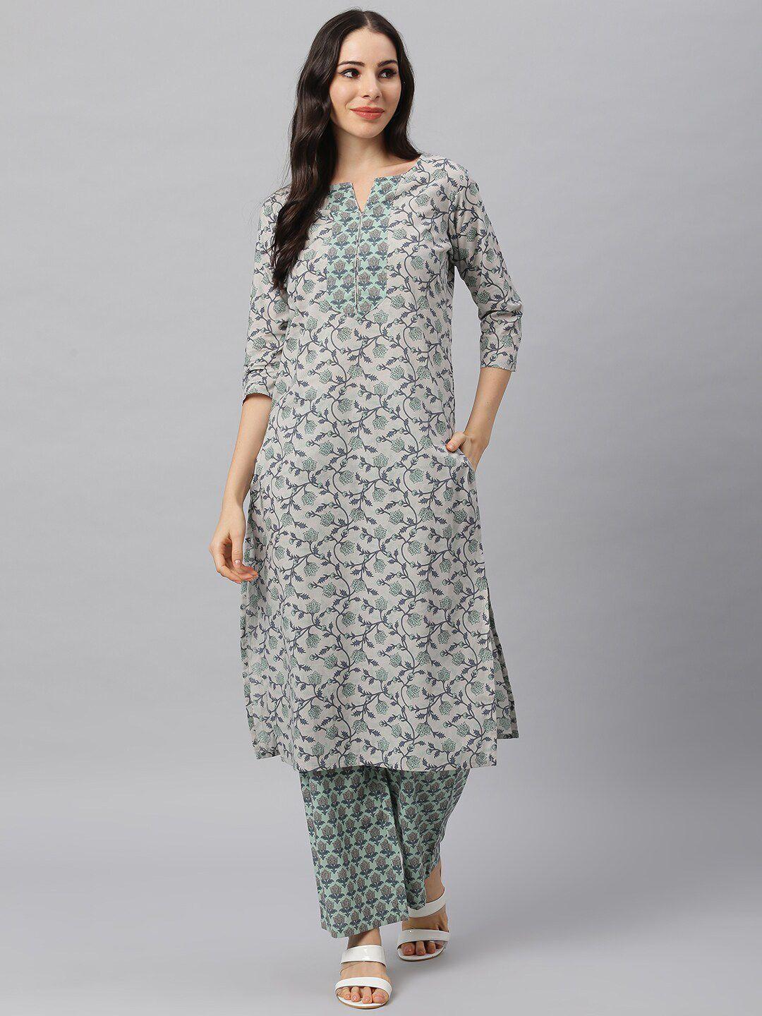 idalia floral printed pure cotton kurta with trousers