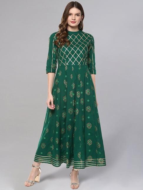 idalia green cotton printed anarkali kurta