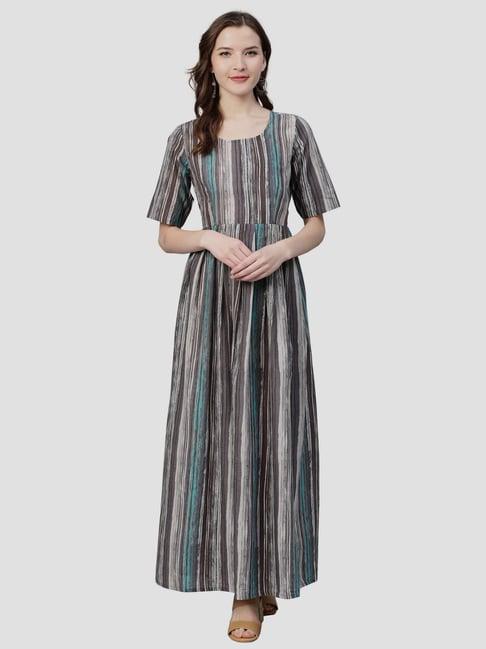 idalia grey & white cotton striped maxi dress