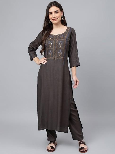 idalia grey printed kurta pant set