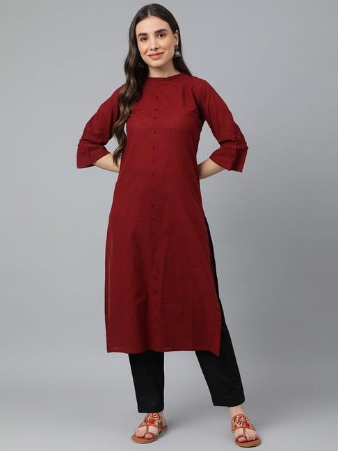 idalia maroon cotton kurta pant set