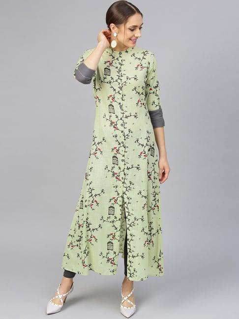 idalia mint green cotton printed a line kurta