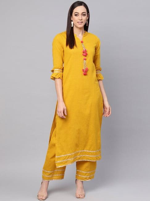 idalia mustard cotton kurta palazzo set