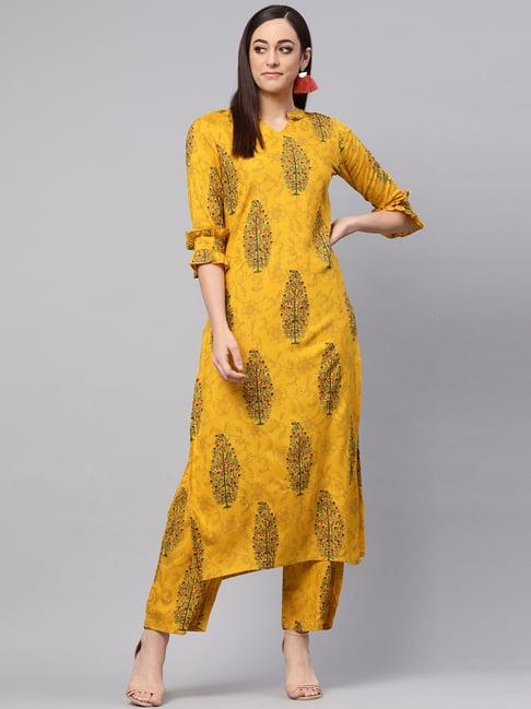 idalia mustard printed kurta palazzo set