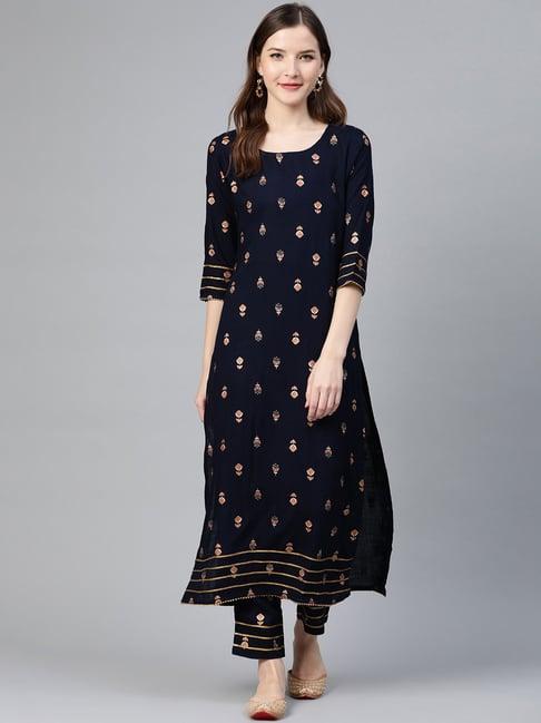 idalia navy printed kurta pant set