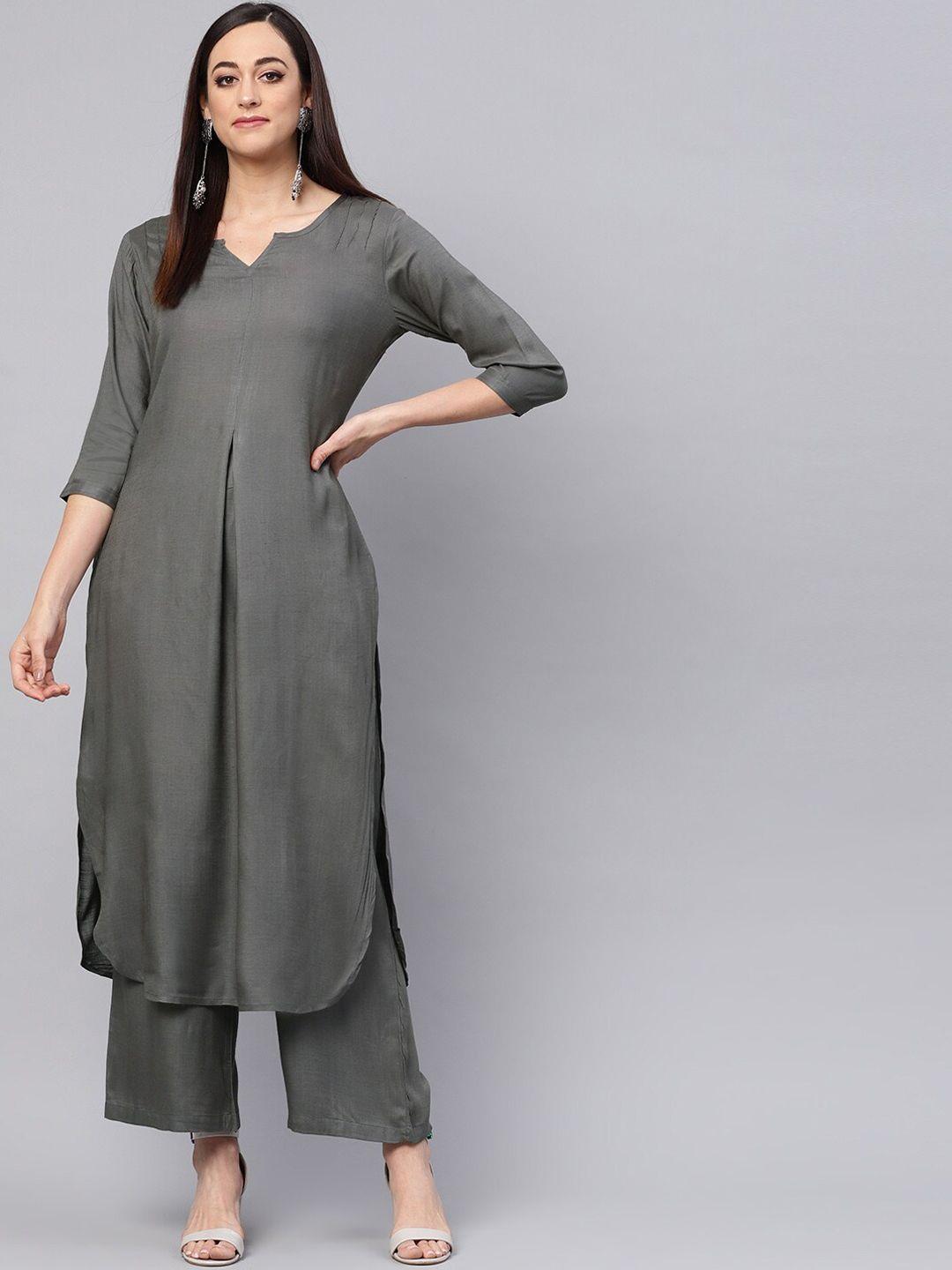 idalia notched neck curved kurta with palazzos