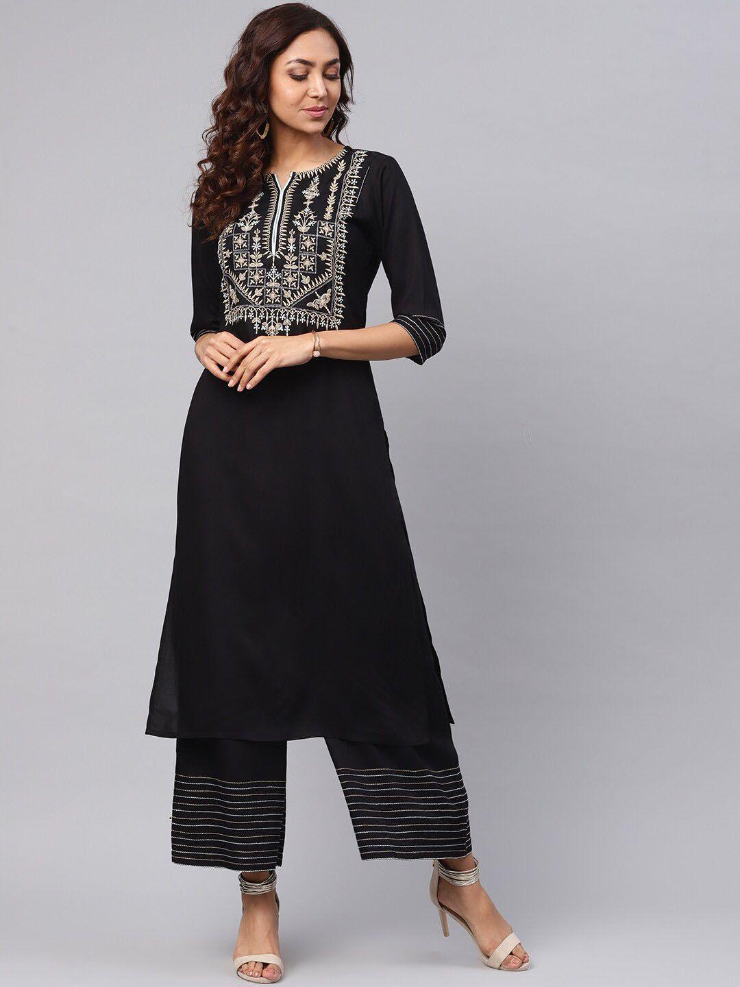 idalia notched neck ethnic motifs embroidered kurta with trousers