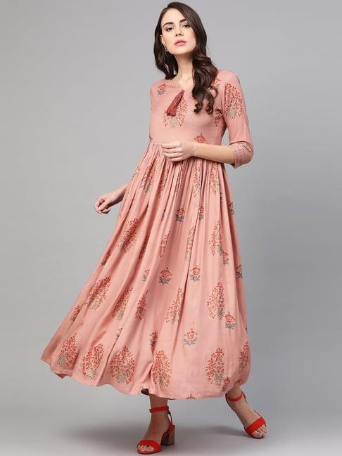 idalia peach floral print a line kurta