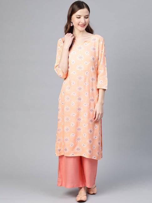 idalia peach printed kurta palazzo set