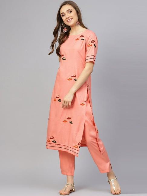 idalia peach printed kurta pant set