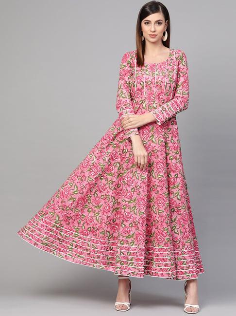 idalia pink cotton floral print anarkali kurta