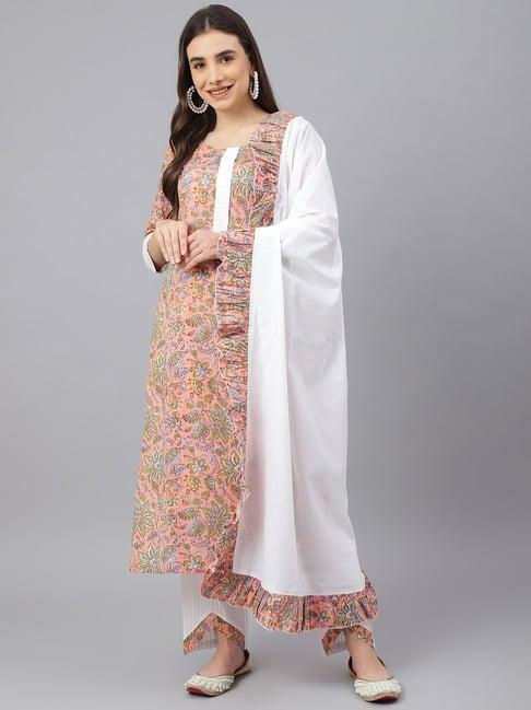 idalia pink cotton printed kurta pant set with dupatta