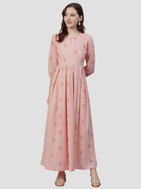 idalia pink cotton printed maxi dress