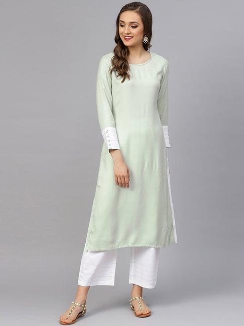 idalia sage green & white woven pattern kurta palazzo set