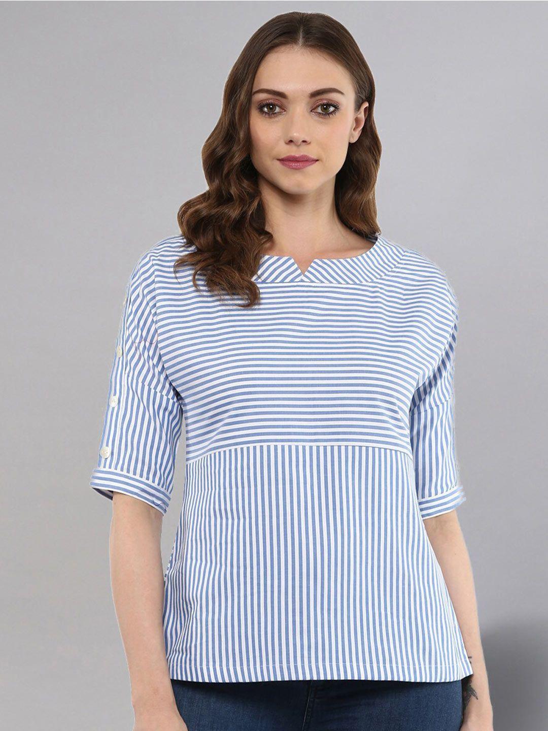 idalia striped notched neck cotton top