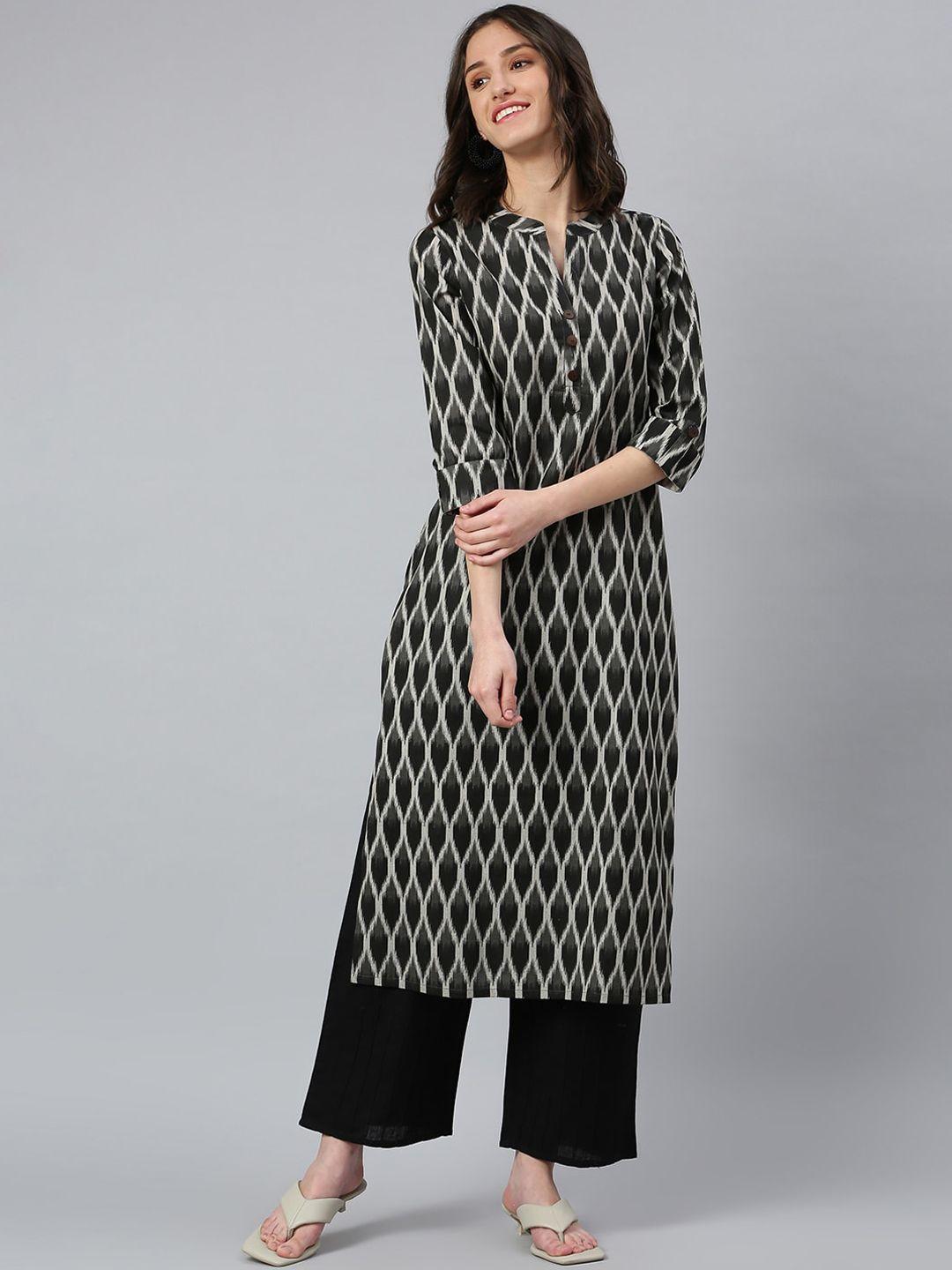 idalia women black & grey geometric cotton printed kurta