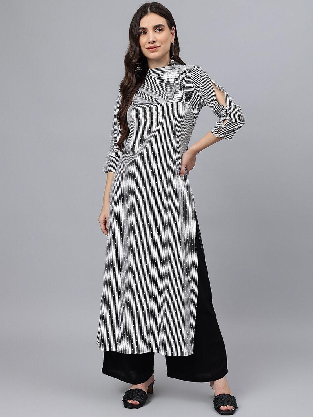 idalia women black & white striped cotton kurta