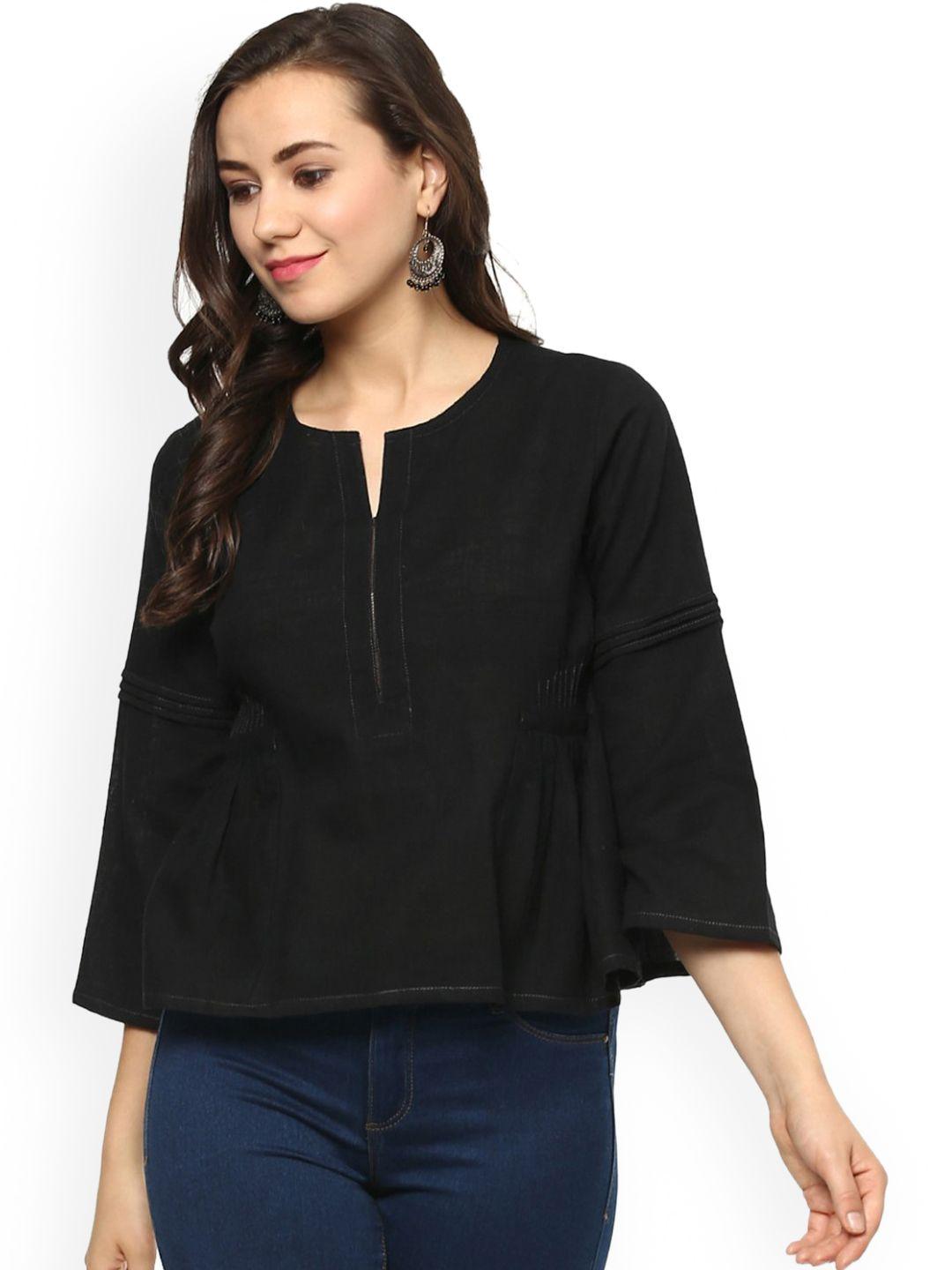 idalia women black solid a-line top