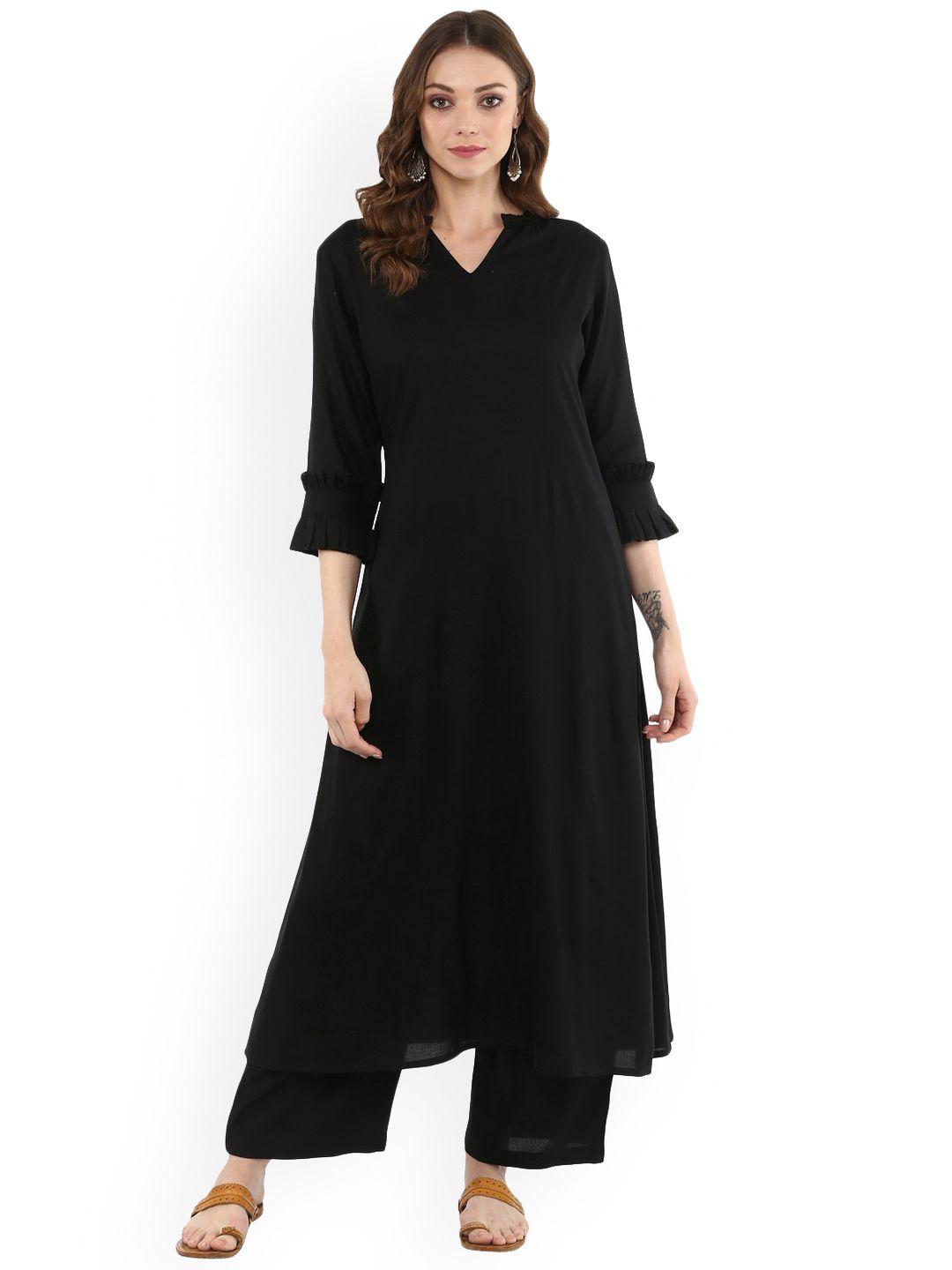 idalia women black solid kurta with palazzos