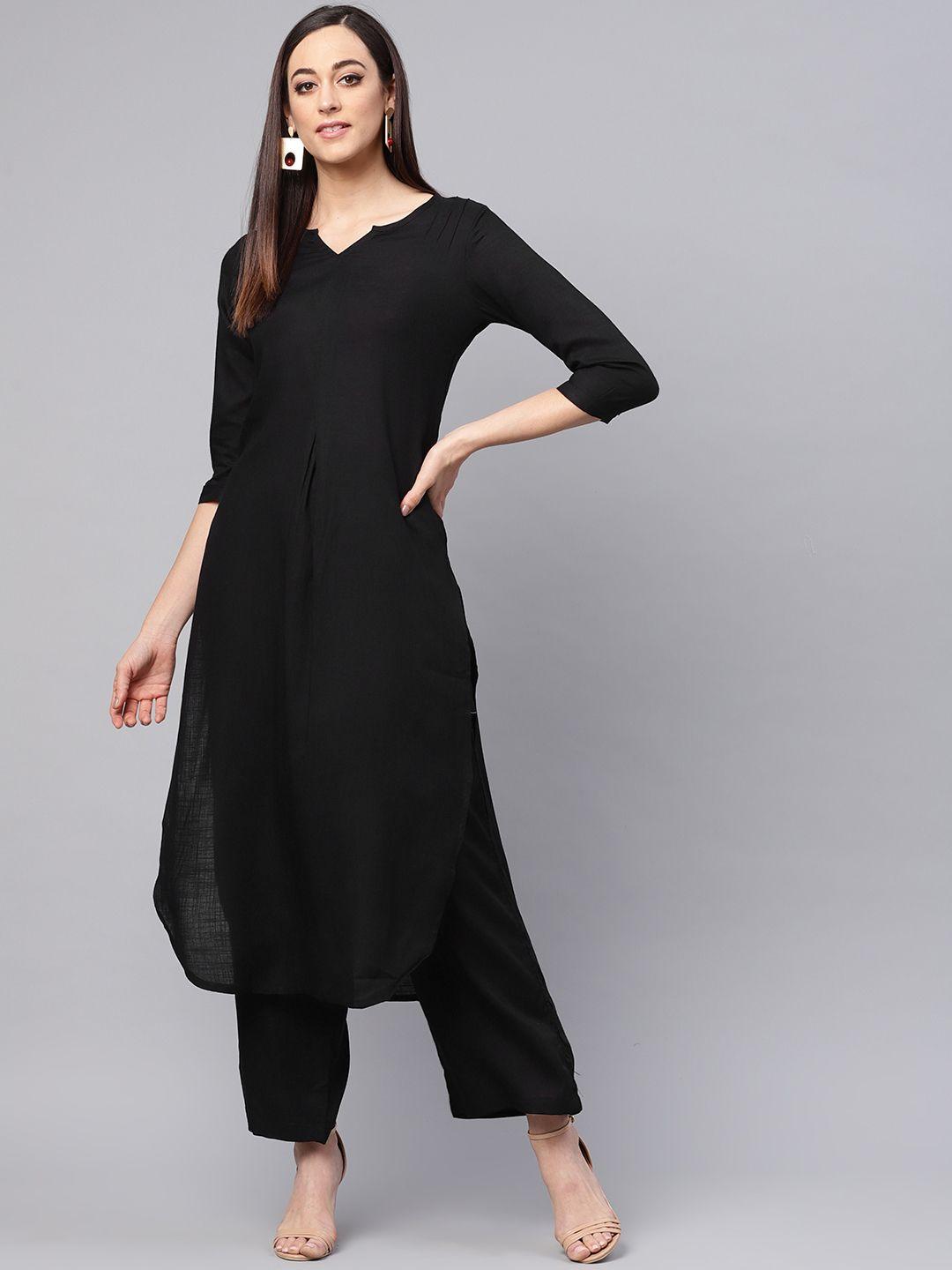 idalia women black solid kurta with palazzos