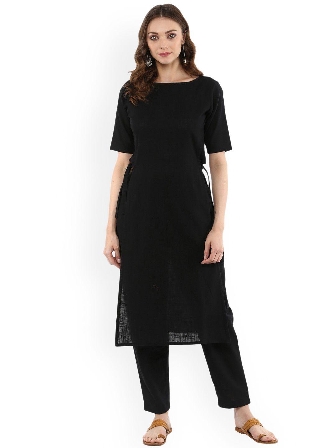 idalia women black solid kurta with trousers